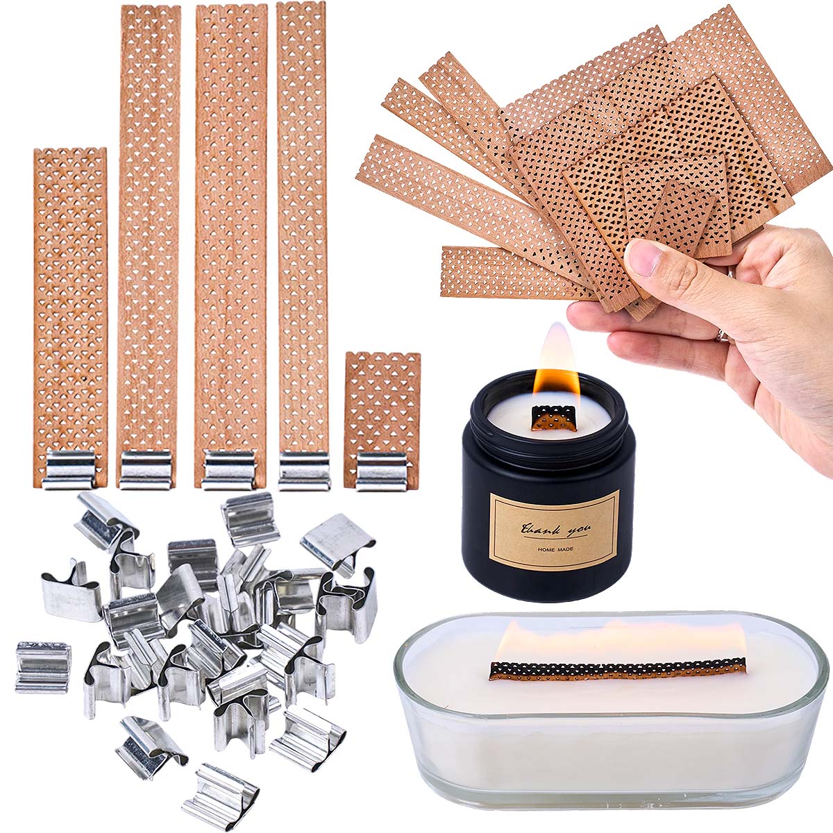 Soy Wax Pillar Blend - Kerzendochte aus Holz mit großer Flamme